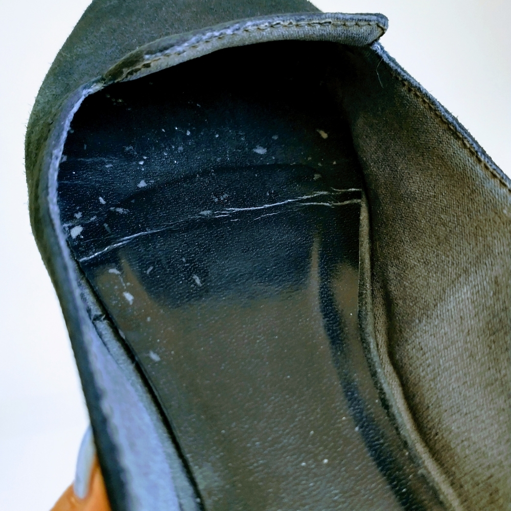 YSL Yves Saint Laurent Black Suede Shoes.(Size 37) Made in Italy. Gold-tone Logo - Picture 11 of 14